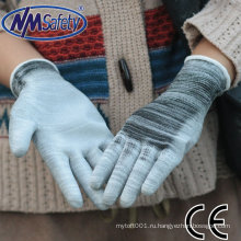 NMSAFETY дешевые покрытием перчатки PU ладони en388 13 микс датчик связала два цвета вкладыш нейлона с покрытием плам белый PU перчатки